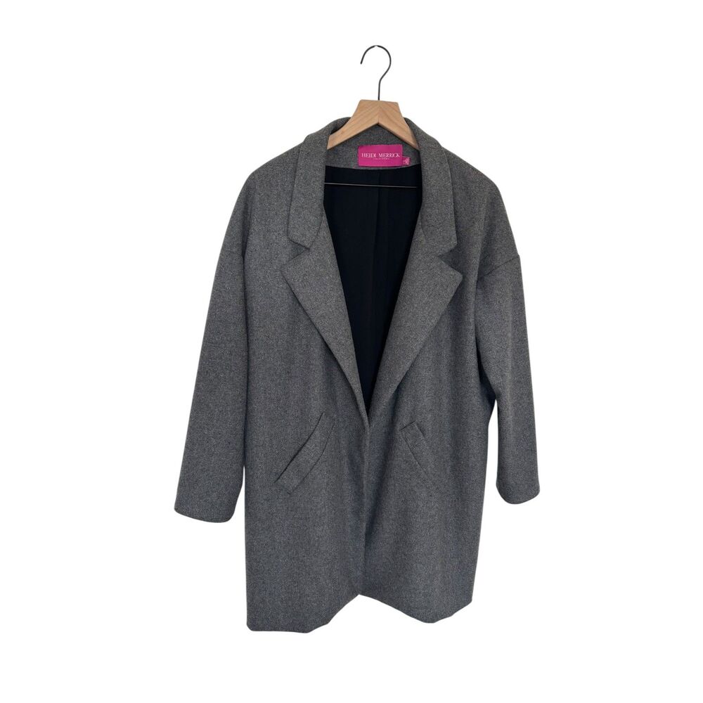 Heidi Merrick Boutique LA Made Gray Wool Outerwear Trench Wrap Coat Size L